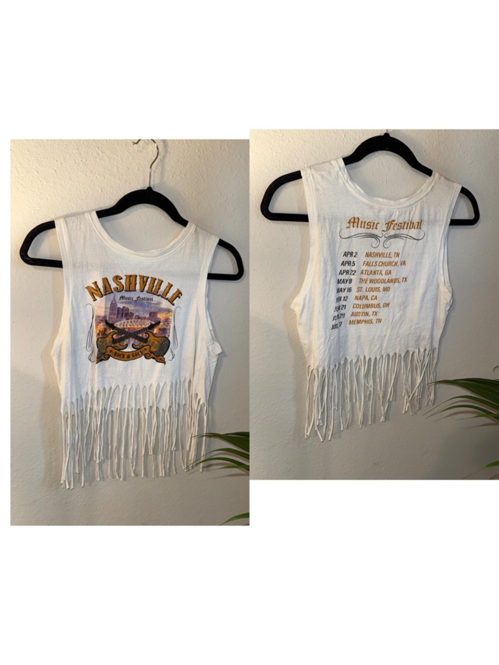 Nashville Music Festival White Fringe Crop Tank -